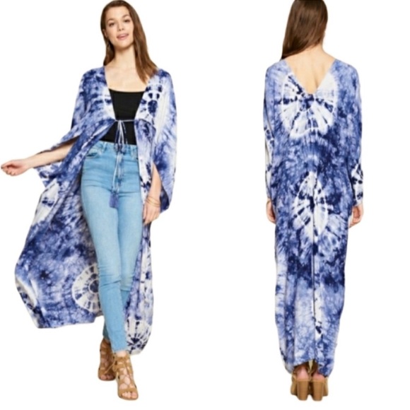 Boho Tie Dye Kimono Cover Up - Picture 1 of 4